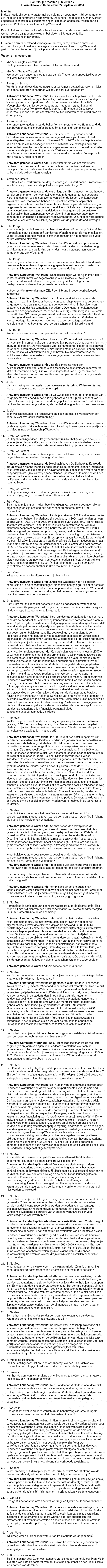 Antwoorden van B&W en Landschap Waterland op schriftelijke vragen van burgers.