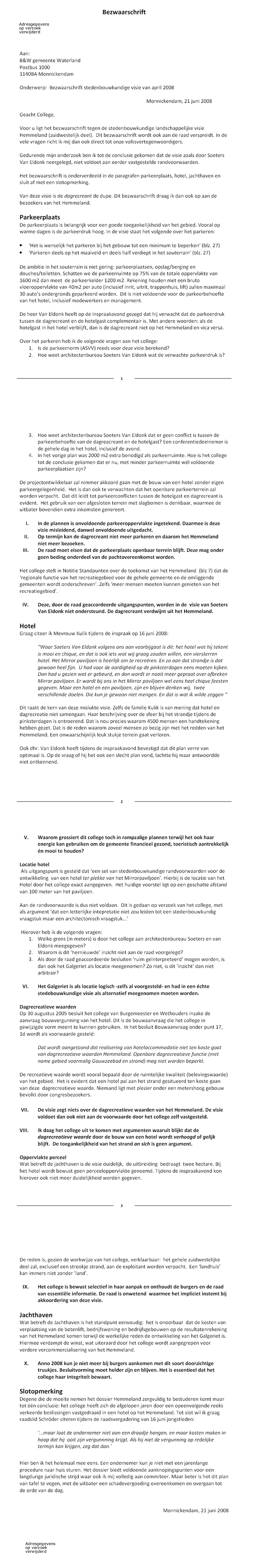 Brief van verontruste burger tegen Hemmelandplannen.