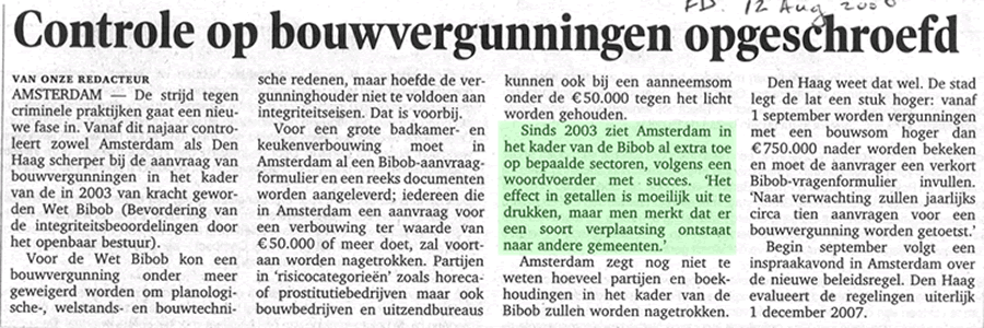 Artikel uit financieel dagblad 12 aug 2006