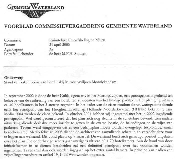 Verslag van de Commissie Ruimtelijke Ontwikkeling en Milieu van 21 april 2005