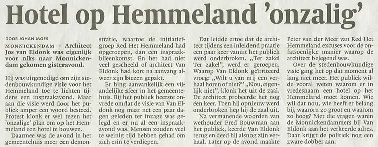 'Demonstratie' tegen hotel (Noord-Hollands Dagblad 9 juni 2008).