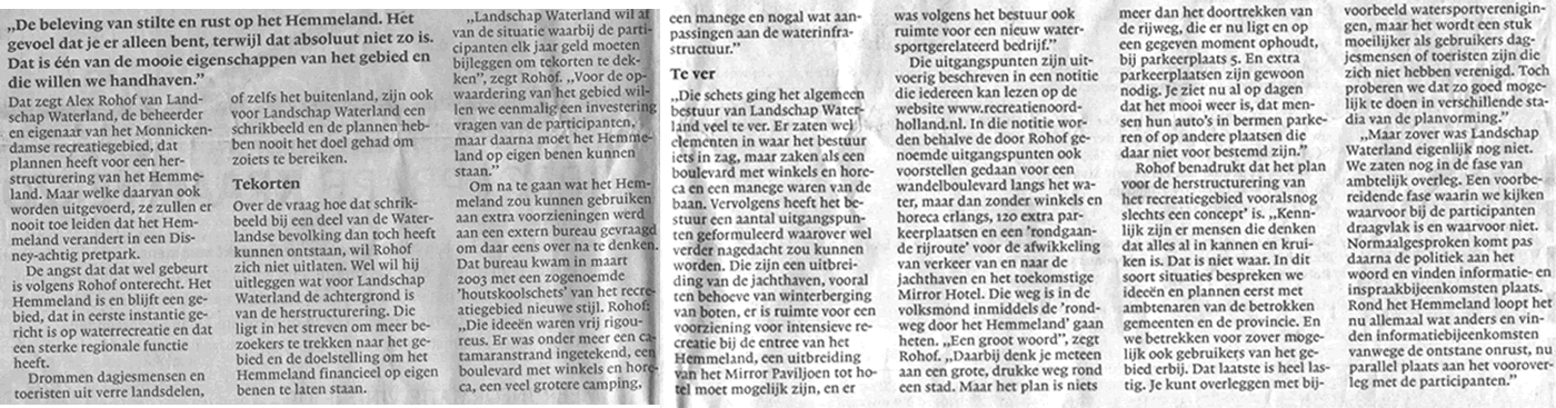Interview met dhr. Rohof van Landschap Waterland in het NHD van 16 september 2006