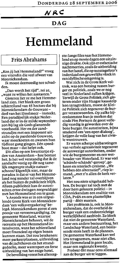 Column Frits Abrahams NRC 28 september 2006
