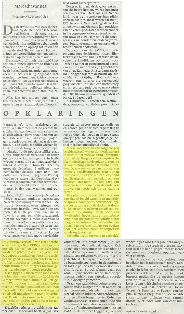 Beschouwing Marc Chavannes NRC 5 januari 2008
