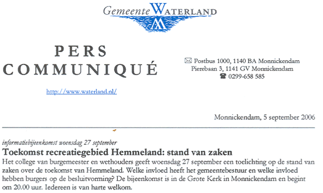 Persbericht 5 sep 2006