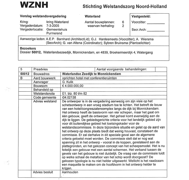 Welstandsvergadering 7 maart 2005