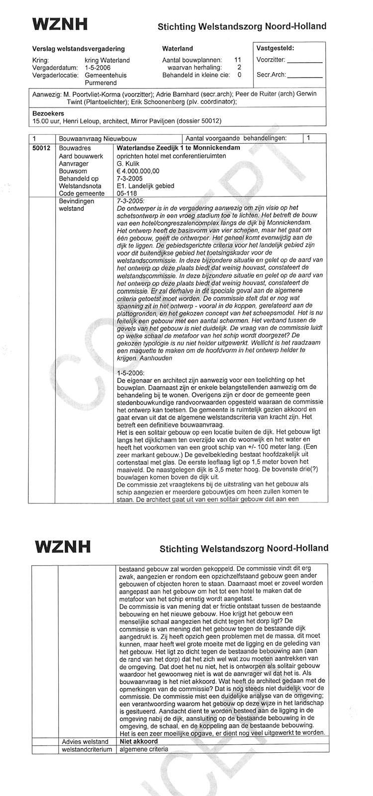 Welstandsvergadering 1 mei 2006