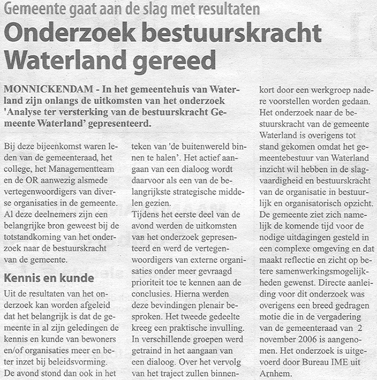 Het Witte Weekblad over een advies aan B&W van een duur adviesbureau 7 nov 2007